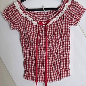 Red Gingham Off-Shoulder Top